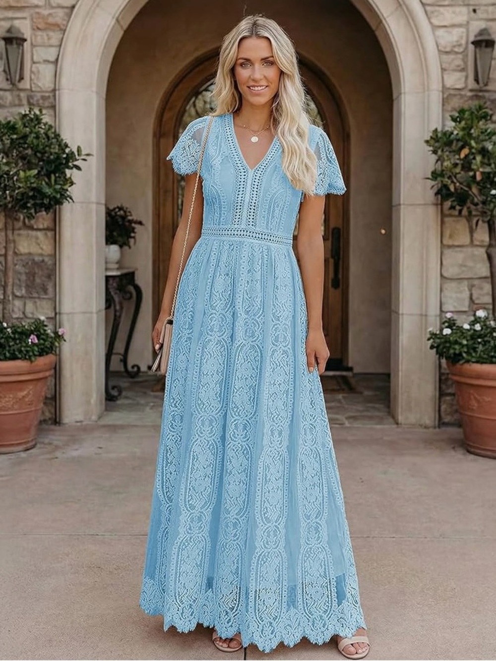 Light Blue Lace Maxi Dress - Light Blue Bridesmaid Dress